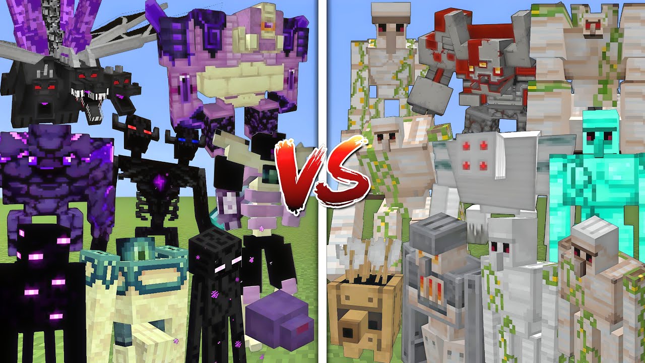 ALL MUTANT ENDERMANS VS ALL MUTANT IRON GOLEMS ALLIANCE MOBS BATTLE IN MINECRAFT