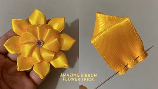 DIY Ribbon Flowers- Super Easy Ribbon Flower Making - Hand Embroidery Amazing Trick with Ribbon