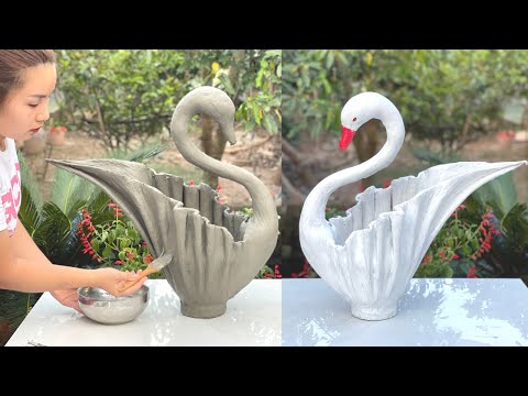 Beautiful and easy  - The idea of ​​​​swan shaped plant pots from old fabric and cement