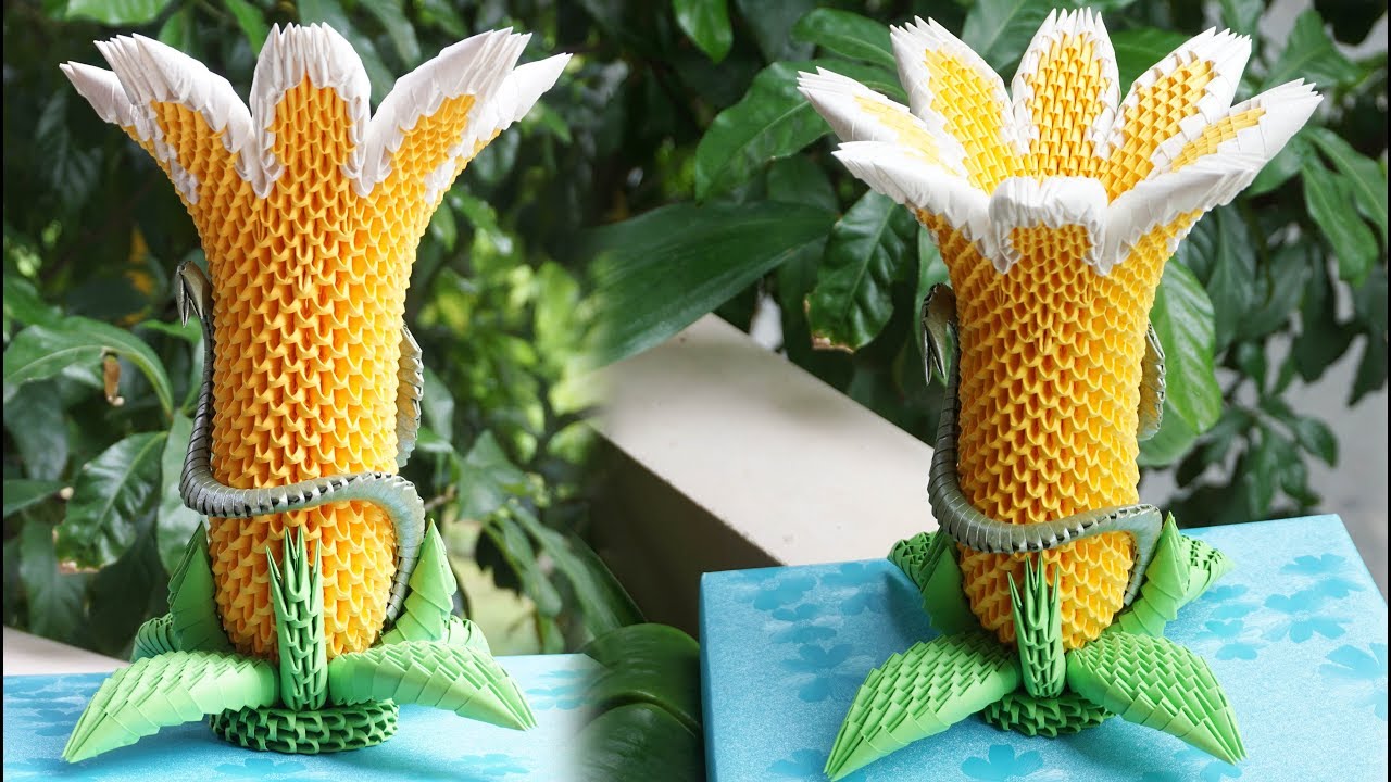 how to make 3d origami brugmansia flower lamp diy paper flower lamp handamde decoration paper flower lamp