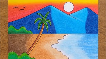Cara Menggambar Pemandangan Pantai yang Simpel dan Mudah! | How to draw Easy beach Scenery