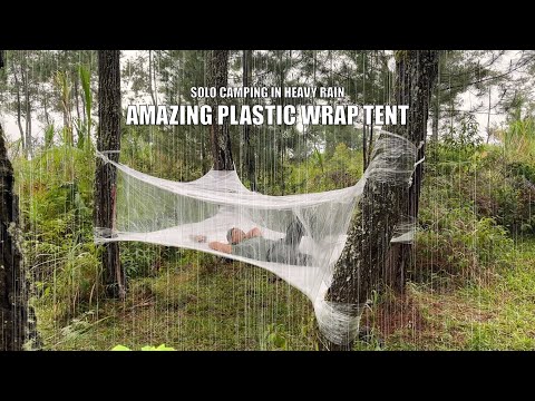 SOLO CAMPING HEAVY RAIN WITH PLASTIC WRAP - RELAXING CAMP - AMAZING BUSHCRAFT