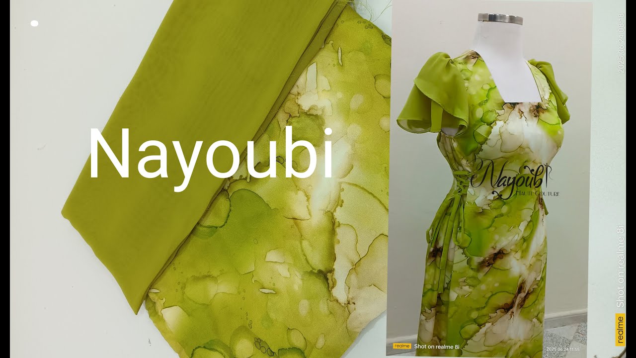 طريقة تفصيل و خياطة  قندورة بمراوح نصف كلوش بلفولار و اثل من متر و نصف قماش