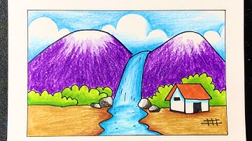 Cách vẽ tranh đề tài PHONG CẢNH THÁC NƯỚC tuyệt đẹp | how to draw topic waterfall very easy