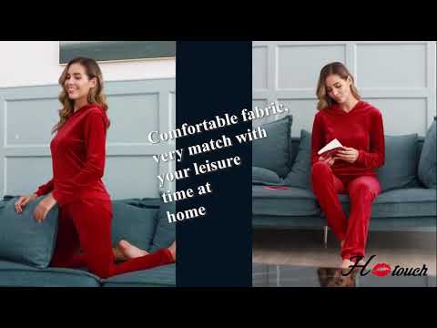 Hotouch Women's Solid Velour Sweatsuit Set Hoodie and Pants Sport Suits Tracksuits Reviews