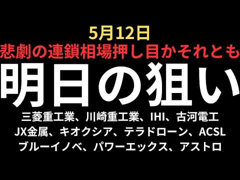 【悲劇の連鎖相場に】チャートで見る明日の注目銘柄｜三菱重工業、川崎重工業、IHI、古河電工、JX金属、キオクシア、テラドローン、ACSL、ブルーイノベーション、パワーエックス、アストロスケール