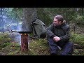 Bushcraft trip  wooden rocket stove without drilling  traditional swedish woodsman cooking