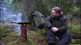 Bushcraft Trip - Wooden Rocket Stove Without Drilling - Traditional Swedish Woodsman Cooking