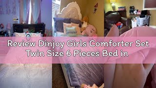 Review Dinjoy Girls Comforter Set Twin Size 6 Pieces Bed in A Bag Colorful Ombre Pink Purple Rainbow