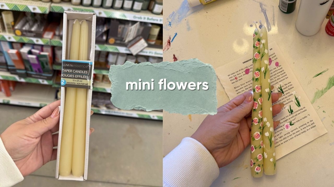 I painted tiny flowers on dollar tree candles (so they look expensive)