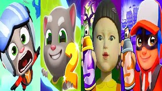 Subway Surfers Copenhagen VS Squid Game Doll VS TALKING TOM GOLD RUN 2 TOM SKY RUN ANDROID GAMEPLAY screenshot 4