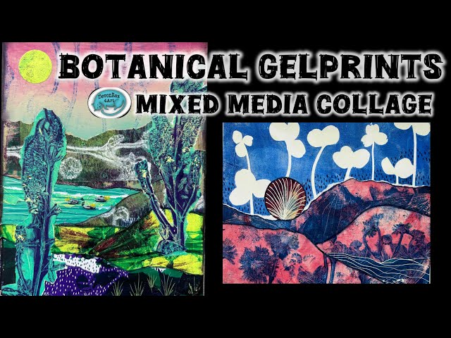 トールペイント作品　COLLAGE # Botanical Gelprinting to create Abstract Landscape collages - YouTube