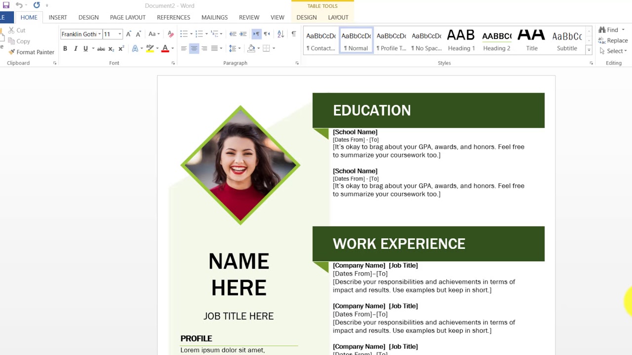 how to create the resume in ms word