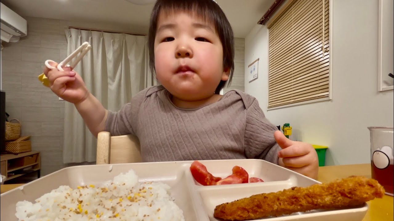 3 years and 4 months old] Changing clothes and fried salmon - YouTube
