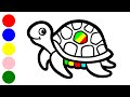 Turtle Drawing - Painting and Coloring for Kids &amp; Toddlers - How to draw a Turtle