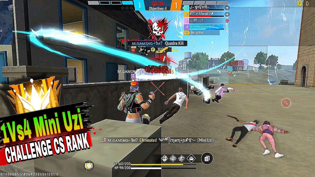 MINI UZI CHALLENGE 1VS4 CS RANK 🇧🇩 || M.Gaming107