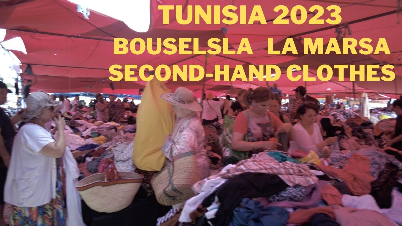 Tunisia 2023: Bouselsla Second-Hand Clothes and Fruit Market La Marsa, Tunisia.