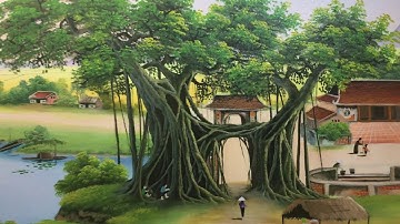 Vẽ Tranh đồng  quê cây đa giếng nước sân đình