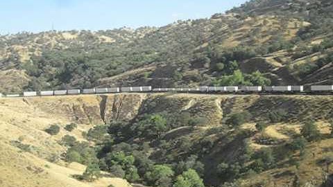 BNSF Southbound stacktrain climbs location @ Cliff on Tehachapi Loop 9/7/2012