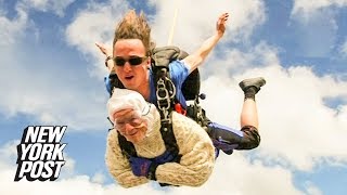 102-year-old woman becomes world's oldest tandem skydiver to fight disease | New York Post