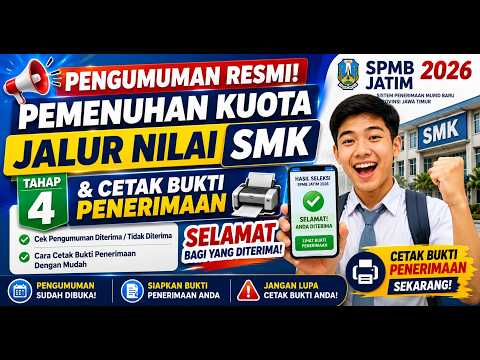 Pengumuman Pemenuhan Kuota & Cetak Bukti Penerimaan Jalur Nilai SMK Tahap 4 | SPMB Jatim 2026