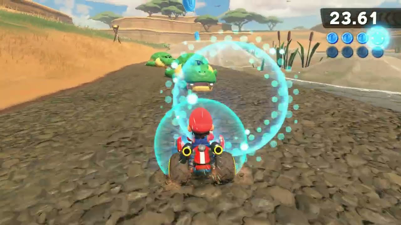 Mario Kart World: P-Switch Mission - "Reach blue coins with the crocodiles' help!”
