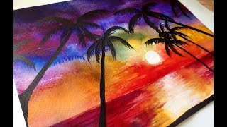 Как научиться рисовать: УРОК 13. Пляжный закат акварелью Как научиться рисовать: УРОК 13. Пляжный закат акварелью