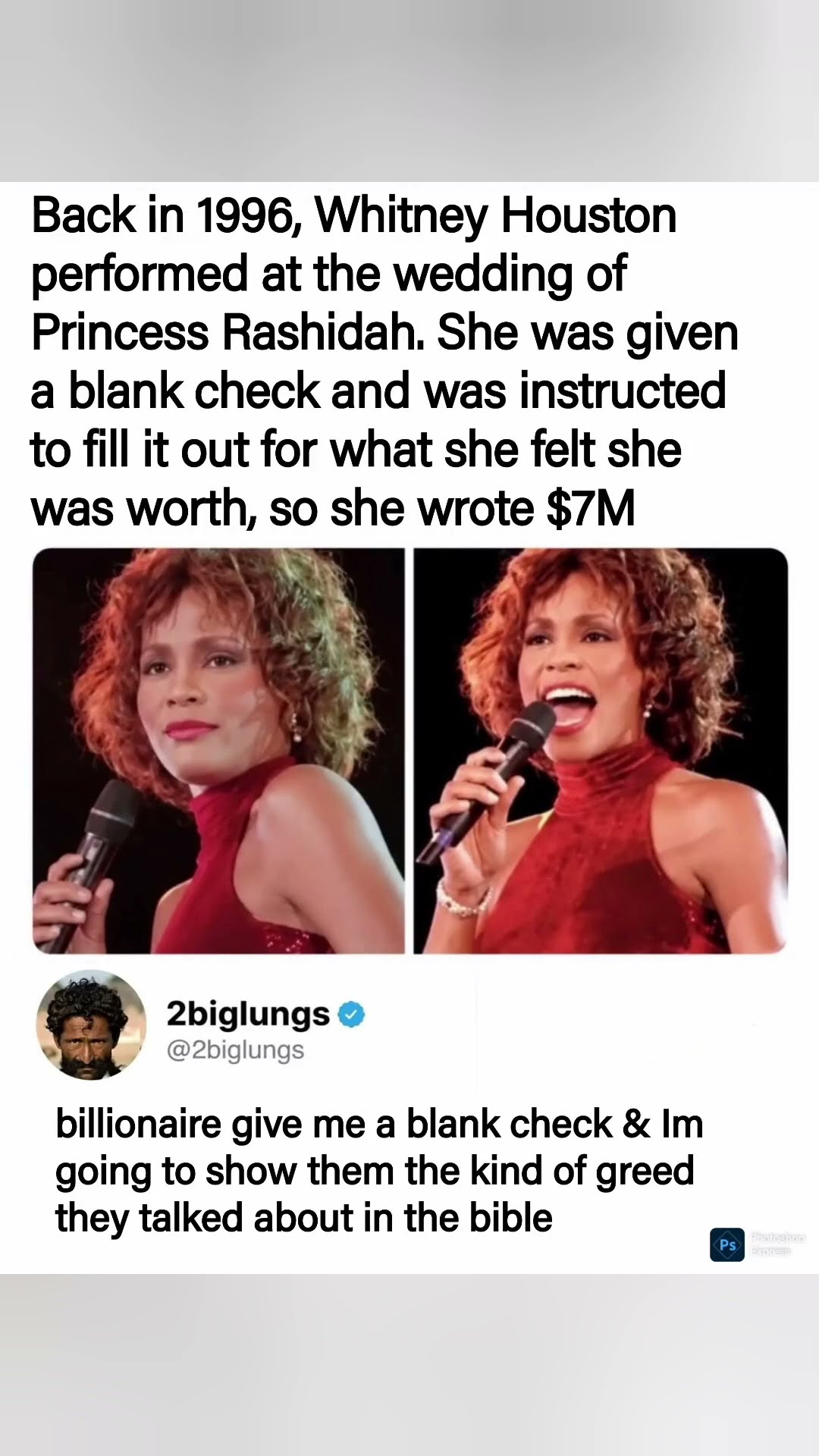 Whitney Houston knew her worth #whitehouston #blankcheque #popculture #billionaire #usa