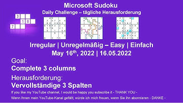 Microsoft Sudoku | Irregular - Easy | May 16, 2022 | Daily Challenges