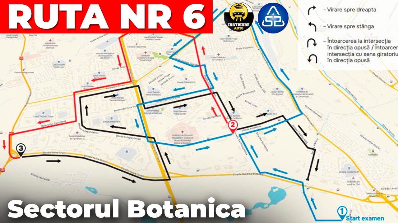 Ruta de examinare la proba practică Nr.6 Chișinău, sectorul Botanica, 2025! Rutele de examinare noi