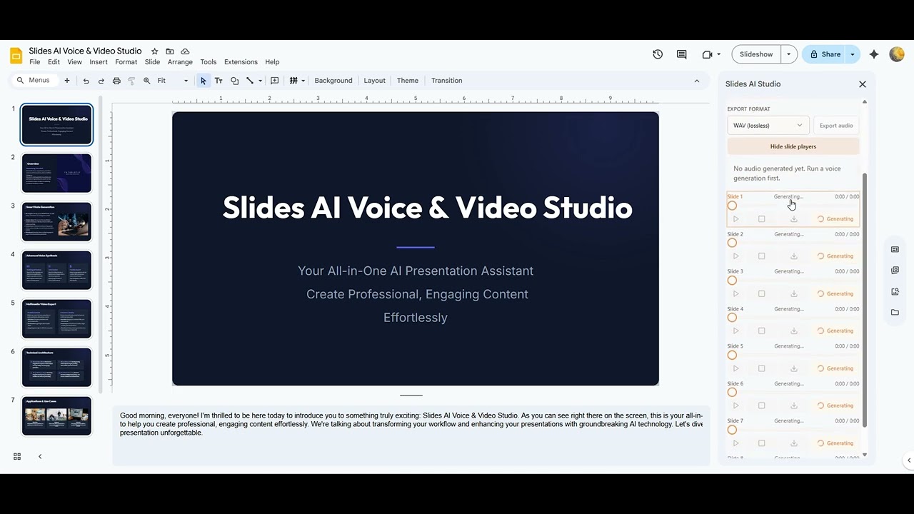 Quick Demo of  “Slides AI Voice & Video Studio ”  for Google Workspace Add-ons