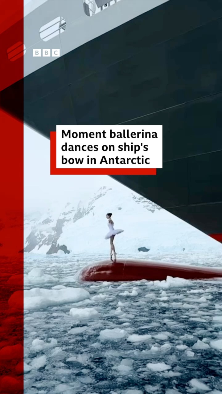 Ballerina dances on ship's bow in Antarctica. #Dance #BBCNews
