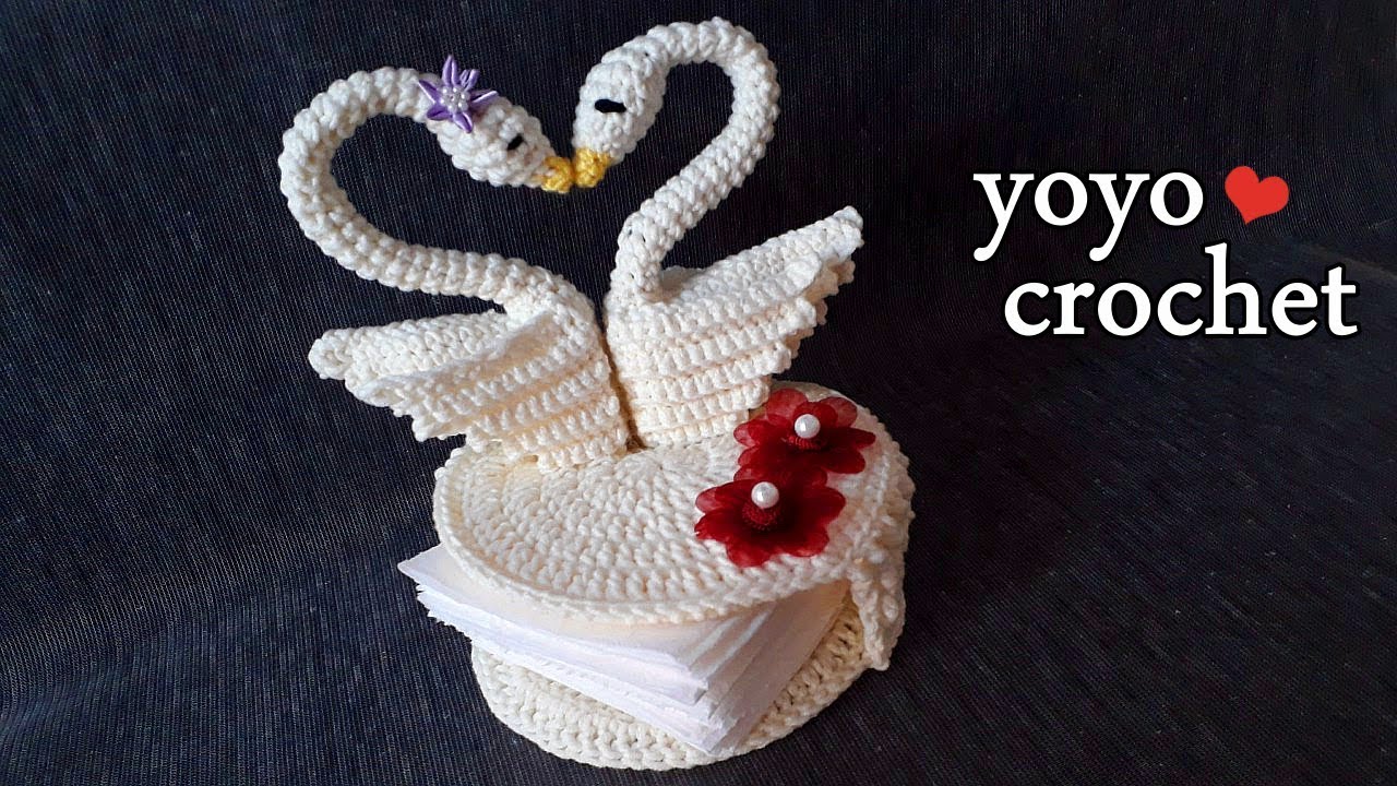 تعليم الكروشية : كروشية علبة مناديل مميزة  ج2 / شرح البجعة خطوة بخطوة  - Swan crochet#يويو _كروشية