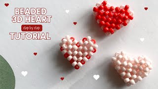 beaded 3D heart step by step tutorial, easy diy beaded heart