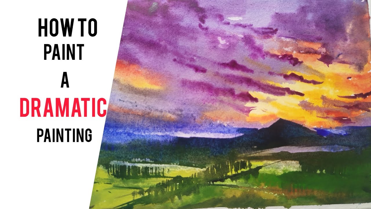 How to Paint a Dramatic Sunset Landscape with Watercolor (Relaxing)🖌️🏞️