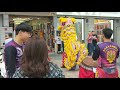 Chinese Tradition Lion Dance Performances after New Year Holiday Market Businesses Fortune Wishes