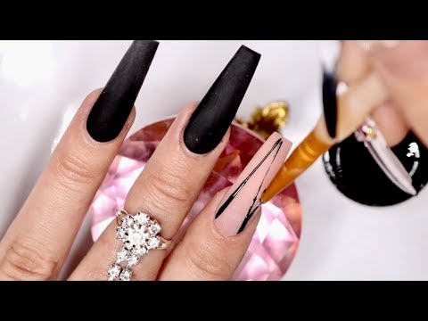 Uñas Acrílicas en Tonos Nude y Negro + Tercera Dimencion en Punta Coffin 😍  - thptnganamst.edu.vn