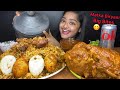 Spicy whole chicken curry  with chicken matka biryani boiled eggs and onion raita  eating shows