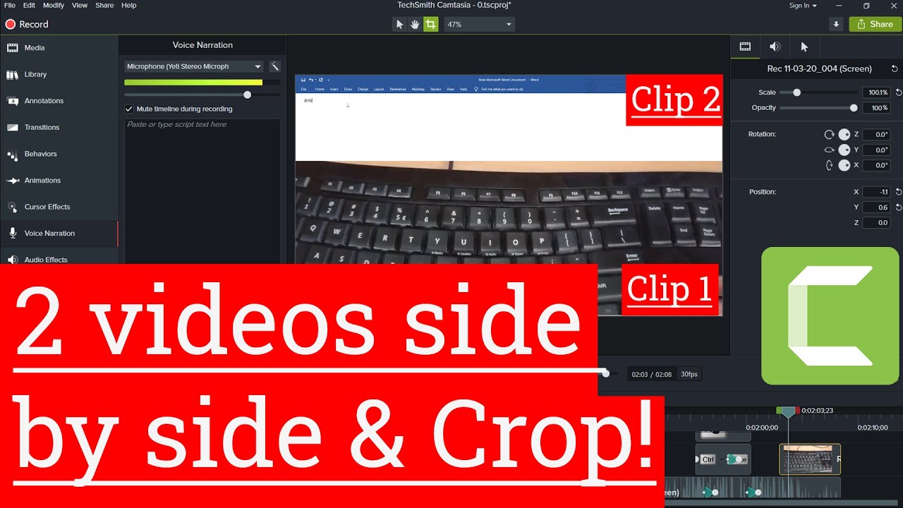 how to have 2 videos side by side Camtasia YouTube