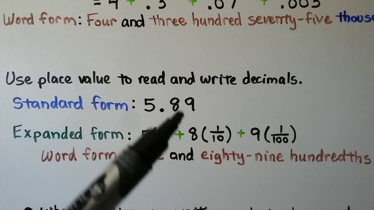 266th Grade Math 266.26, Place Value of Decimals, Read/Write Standard, Expanded,  Word Forms