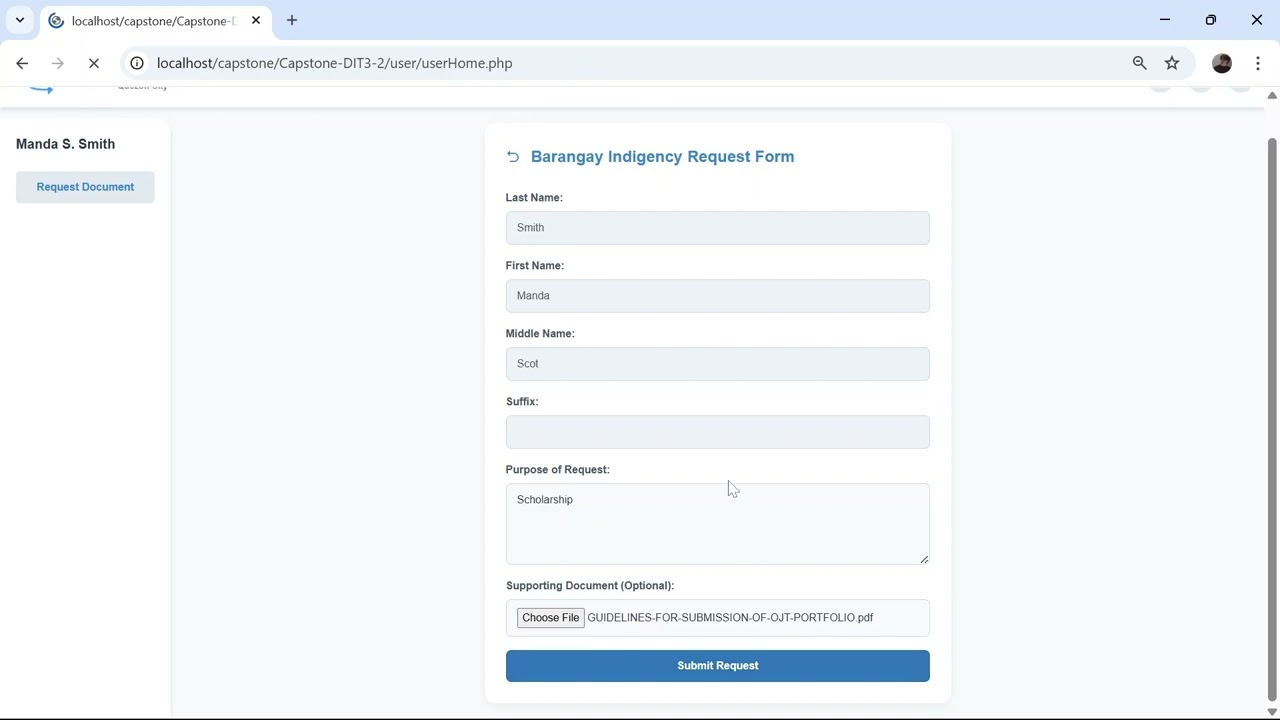 REQWEST SYSTEM (Barangay Document Request System) USER CLIENT