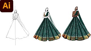 Lehenga Illustration in Adobe Illustrator || Fashion Illustration