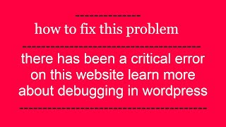 there has been a critical error on this website learn more about debugging in WordPress  SOLVED