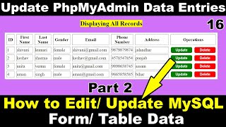 How to edit Update data in Database using PHP MYSQL | PHP Tutorial for beginners | PHP CRUD | Form