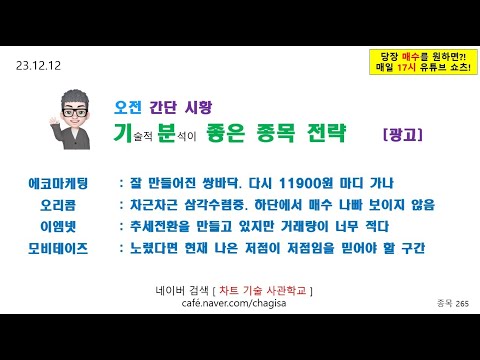 [오전시황 및 종목전략] <strong>에코마케팅</strong> 오리콤 이엠넷 모비데이즈 광고 관련주 주가 매매 전략 231212