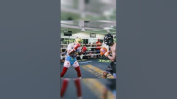 Floyd Mayweather Jr. counterattacks during a sparring session.