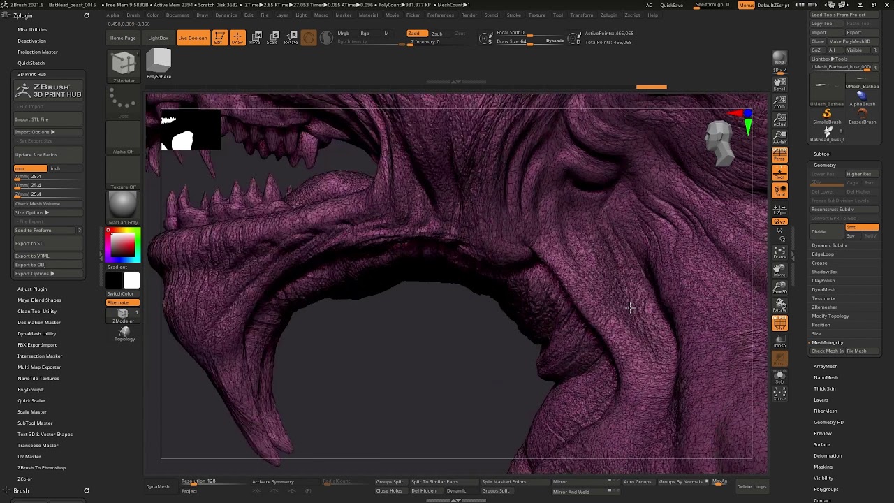 how to turn off see through mesh in zbrush