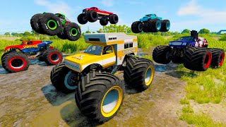 BeamNG Monster Jam Insane Racing, Freestyle and High Speed Jumps - Grave Digger