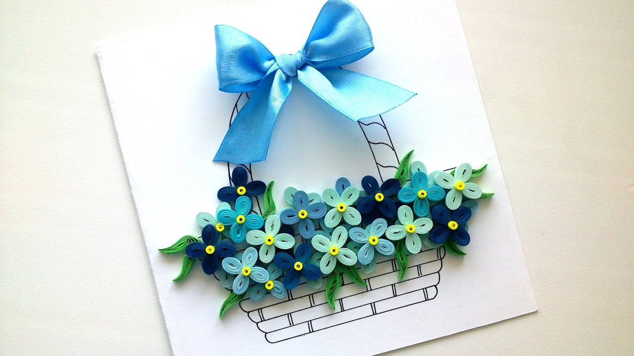 How to make a Simple Card with quilling flowers - Easy DIY Greeting