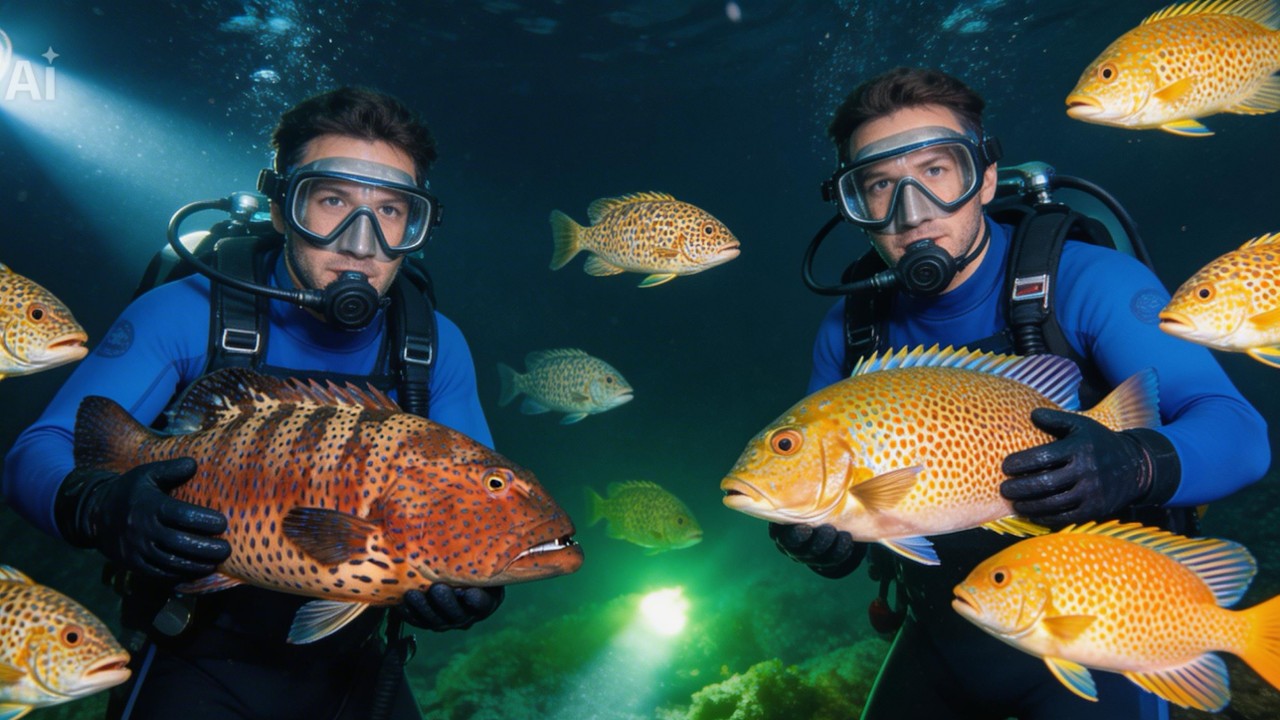 Thợ Lặn Gặp Đàn Cá Rìa Cá Mú Sâu 2H Lặn Biển | Tìm Kiếm Hải Sản